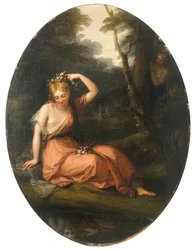 Silvia, decorating herself with flowers while observed by Daphne