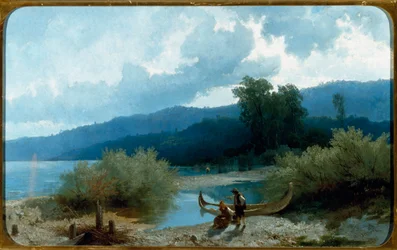 Landscape of Lake Painting by Angelo Beccaria 1862