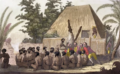 Captain Cook Observes an Offering, Sandwich Islands