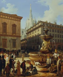 Street View of Milan, with the Cathedral in the Background