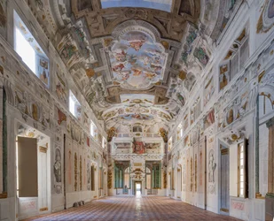 Ceiling of the hall with the Bologna Quarters, Hall of the Guards, Este Ducal Palace, Sassuolo, Italy