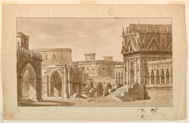 Stage Design, Gothic Palace, Church, and Fortress