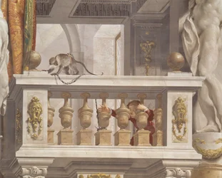 Reception Room of the Grand Duke, Ceiling Detail Depicting a Monkey and Young Boy on a Balustrade, 1638-44