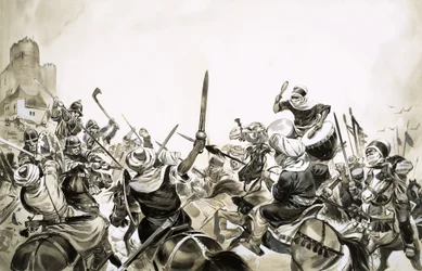 Moorish warriors attacking Spanish forces in 711