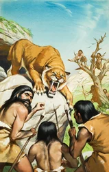 Sabre-toothed tiger and cave men