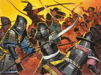 Unidentified Japanese warriors in battle