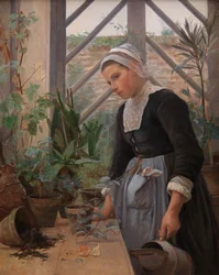 Breton Girl Looking after Plants in Hothouse, 1884