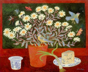Clay Pot with Daisies