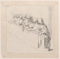 Seven Women Seated Behind a Low Wall, 18th century