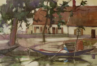 Boat on a Canal, French Village