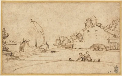 Landscape with Figures by an Estuary with Sailing Boats