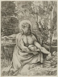 Saint Jerome in the Wilderness, c.1591 (etching with engraving on laid paper)