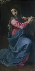 The Virgin of the Annunciation (detail). Painting by Annibale Carracci (1560-1609) (Annibal Carrache), circa 1587. Dimensions: 150 x 76 cm. Bologna, Pinacoteca Nazionale