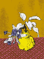 Quince and Purple Blooms