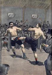A boxing assault: victory of French champion Joseph Charlemont against Jerry Driscoll with the technique of 