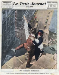 A couple of extreme dancers, evolve on the ledge of a skyscraper in New York. Illustration taken from 