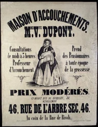Advertising for a Birth Home in Paris in 1850. Madame Dupont, Low Prices at 46 Rue de l