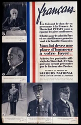 Advertising poster for the sale of portraits of Marshal Philippe Pétain during the Second World War and praising Pétain (sold for the benefit of national relief to combat poverty)