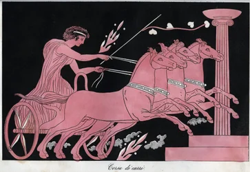 Ancient Greece - A chariot race - engraving from “Usi e Costumi di Tutti i Popoli dell