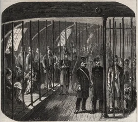 Arrival of the forces on board during the convoy from Toulon to Cayenne (Guyana) pursuant to the Decret of 8 December 1851. Engraving in 