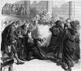 Assassination of Gustav III of Sweden - Assassination of Gustav III (1746-1792) King of Sweden, during the Mask Ball of the Royal Opera of Stockholm by Jacob Johan Ankarstrom - Engraving in 