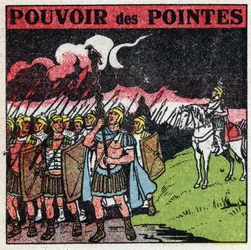 Atmospheric electricity: Roman legionaries find that the tip of their spades seems to ignite during a storm. Anonymous illustration from 1925. Private collection.