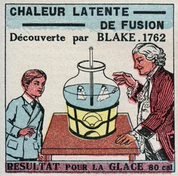 Calorimetry: The Latent Heat of Fusion Discovered by Joseph Black (1728-1799) in 1761-1762. Result for Ice. Anonymous Illustration from 1925. Private Collection