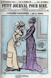 Cartoon about Parisian couples. Two women saying over the authority of their husbands: It is understood you will come.