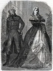Charles Francois du Perier dit Dumouriez (1739-1823), French general with Queen Marie Antoinette (1755-1793). Engraving from 1866 in 