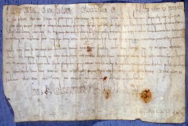 Charter of King Charlemagne (Charles I, Charles the Great or Carolus Magnus) (742-814) exempting the Abbey of Saint-Germain-des-Prés from tax on 27/03/779. Paris, National Archives