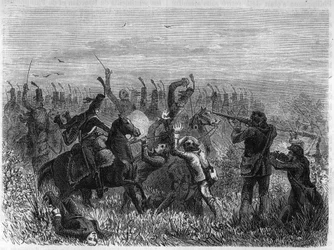 Complete destruction of the Vendeens: Battle of Savenay in December 1793. Engraving from 1866 in 