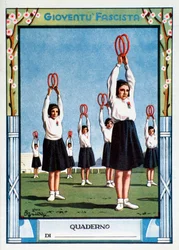 Cover student notebook with young fascist girls during sport training