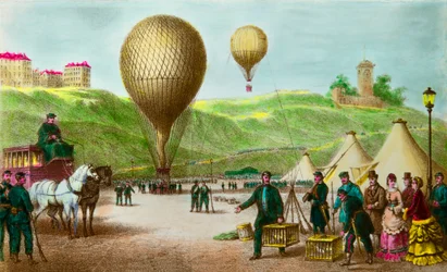 Departing a balloon post and passenger pigeons at the Paris siege in 1870 - private collection
