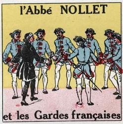 Electric capacitors: concussion caused by capacitors. Experience of the bottle of Leiden by Abbe Jean Antoine Nollet (Jean-Antoine) (1700-1770), French physicist at Versailles, where 180 guards were struck at the same time in 1746. Anonymous illustration f