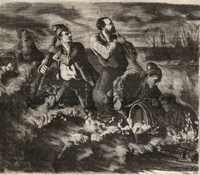 Escape from the bagne of Belle-Ile-en-Mer in the 19th century. Engraving in Histoire des bagnes depuis leur création à nos jours (1877) by Pierre Zaccone.