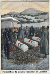 First World War 1914-1918. Funeral of French soldiers in Albania. In Le Petite Journal