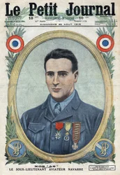 First World War 1914-1918. Portrait of Jean Navarre (1895-1919), aviator of the French army in Le Petit Journal