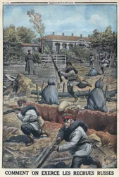 First World War 1914-1918. Training of young soldiers recruited by the Russian army. In 