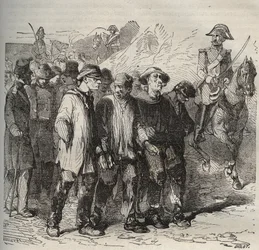 Forcats in march at the bagne de Rochefort in the 19th century. Engraving in 