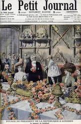 French President Armand Fallières (1841-1931), received in London by the Lord Mayor, at a banquet at the Guildhall. Le petit Journal, June 1908 (engraving)