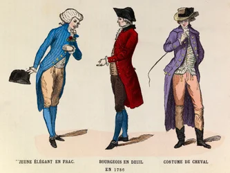 From Left to Right: A Young Elegant in Frac; A Bourgeois in Mourning and a Horse Suit in 1786