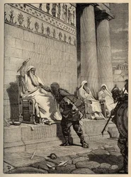 Gallic leader Brennus (Brennos) returns to the Roman capital in 390 BC - The Gauls in Rome - Sacking of Rome - engraving 1890