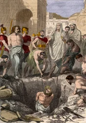 Gauls buried by the Romans - 19th-century engraving in “Illustrated National History of France from the Most Remote Times to the Present Day”, 1876 - Private collection
