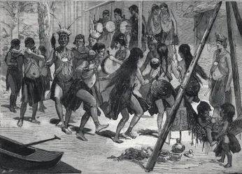 Human Zoo: Indigenous People of the Caribbean at the Garden of Acclimatization in Paris. Engraving in Le Petit Parisien on 13/03/1892. Private Collection