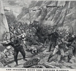 Italians fighting the Adoua in Ethiopia. Engraving in 