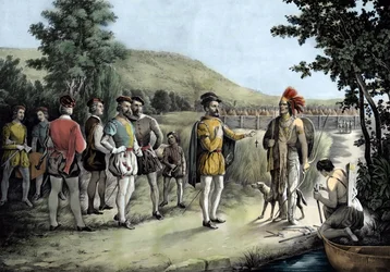 Jacques Cartier, his first interview with the Indians at Hochelaga now Montreal in 1535