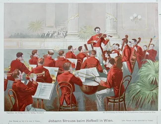 Johann Strauss son conducting his orchestra during a court-ball