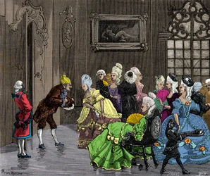 Joseph Balsamo (1743-1795), known as Alessandro Count of Cagliostro received by the nobility in Versailles around 1750, Engraving