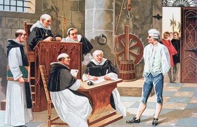 Judgement at the Court of Ginebra of the Spanish Theologist Miguel Serveto, Condemning him to be Burnt at the Stake For Heresy in 1553