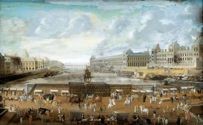 Le Pont Neuf seen from the entrance to Place Dauphine, the Quai Malaquais with the College of Four Nations and the Grande Galerie and Louvre (1669)